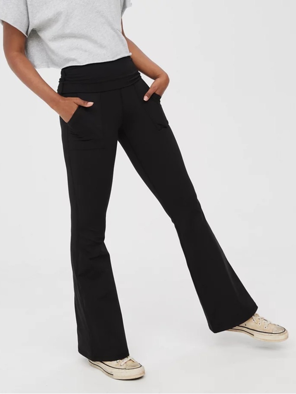 Offline by aerie the hugger high waisted fold over flare leggings with pockets